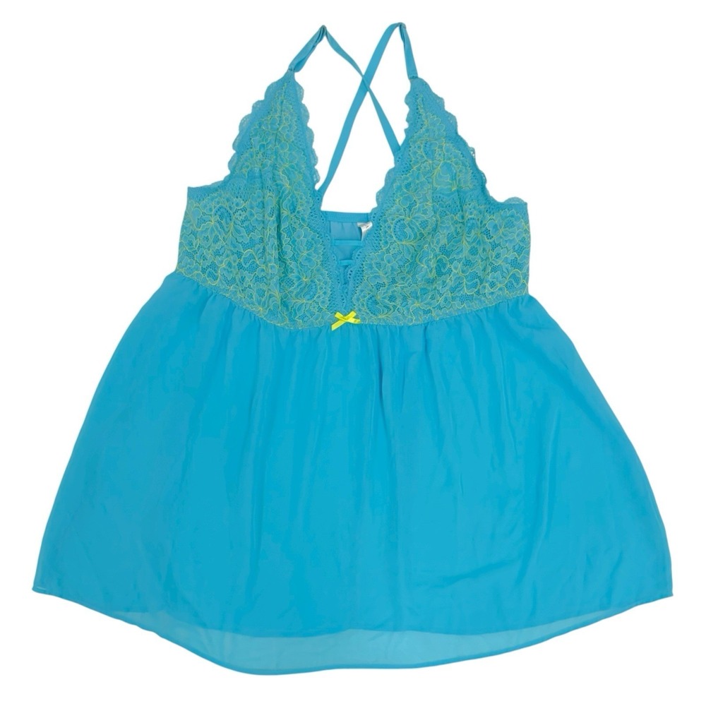 Cacique Women's Size 22/24 Turquoise Baby‎ Doll Chemise Slip Dress Lingerie
